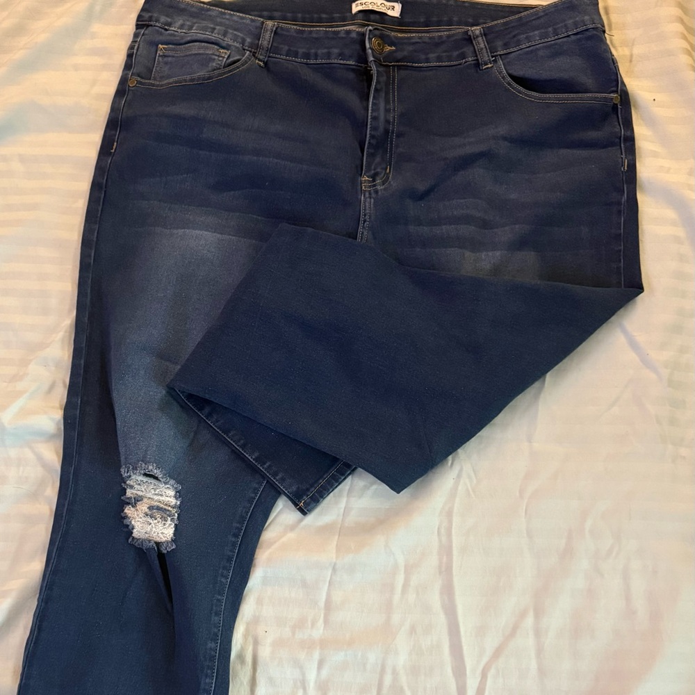 Escolour Straight-leg Blue Jeans with Distressed Detail Size 24
